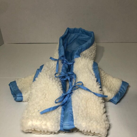 Vintage Doll Coat Hooded Faux Sherpa Trimmed Blue Ties Cabbage Patch? - Picture 3 of 11